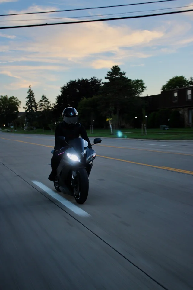 Motorcycle road photograph in the last light of dusk